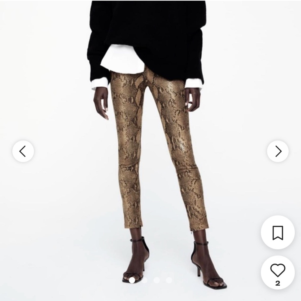 NWT Zara High Rise Animal Print Coated Faux Leather Snake Leggings